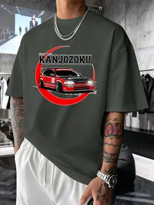 Kanjozoku Jdm Car Culture Print Men's Fashion T-Shirt, Casual Streetwear Short Sleeve Top, Comfortable Round Neck Tee for Spring Summer