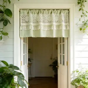 Boho Crochet Lace Sheer Valances for Window Kitchen Vintage Macrame Valances with Tassels for Dining Room Living Room Farmhouse Rustic Crochet Curtain Valance Rod Pocket 1 Panel