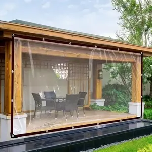 Heavy Duty Waterproof Transparent Tarpaulin with Button Holes & Zipper, Durable Rainproof Cover for Porch, Garden, Outdoor Camping, Fence and Backyard Use