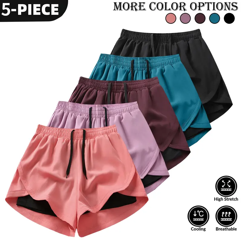 Women's 5-Pack Mix-and-Match Shorts - Fashionable, Versatile Multi-Color Summer Outdoor Casual Activewear Bottoms