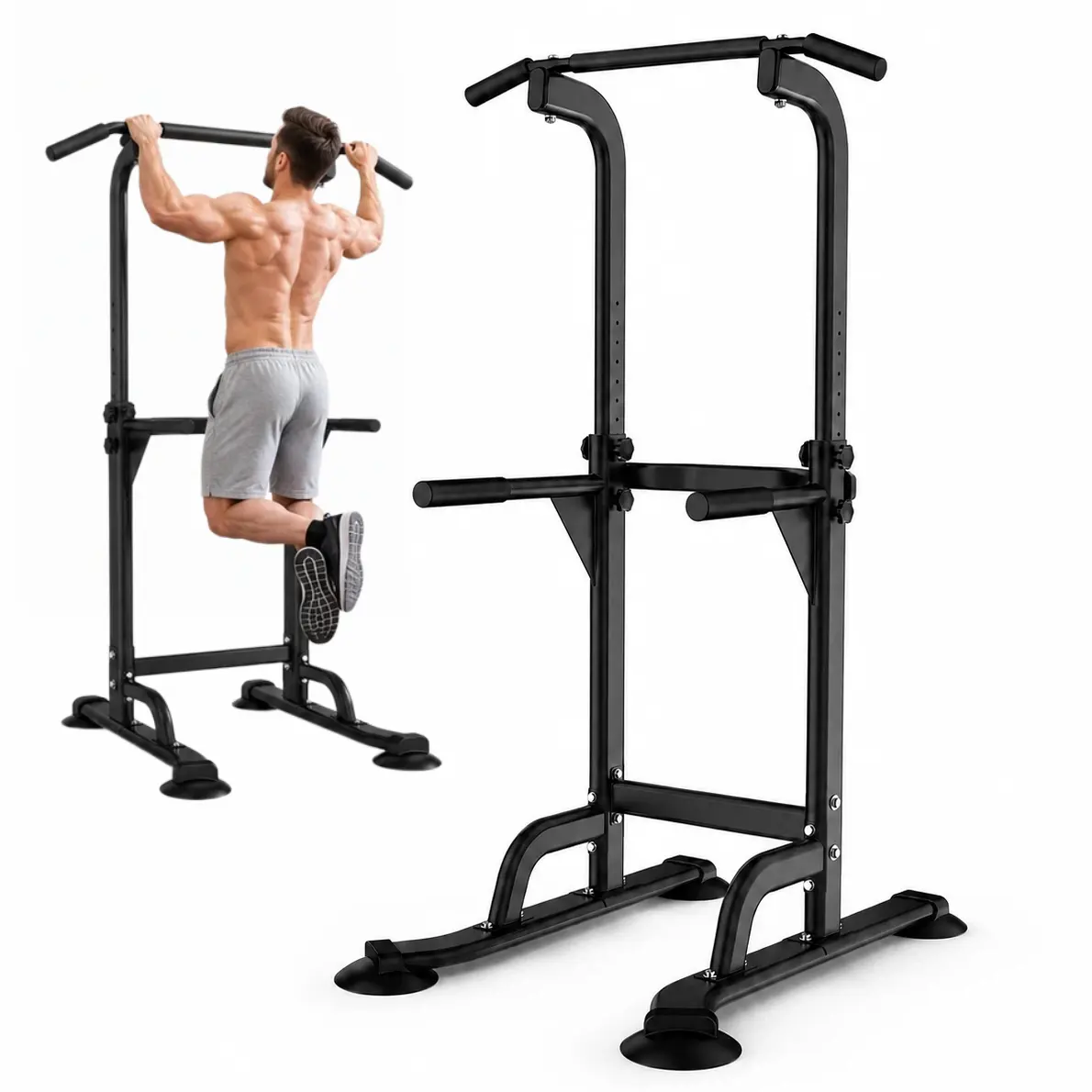 Power Tower Pull Up Bar Station, Free Standing Pull Up Rack Dip Station for Home Gym, Height Adjustable Home Strength Training Fitness Workout Equipment
