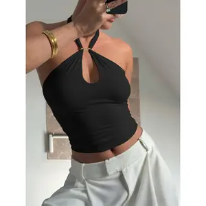 Women's Solid Backless Halter Neck Tank Top, Fashion Casual Adjustable Strap Sleeveless Top for Daily Outdoor Wear, Ladies Clothes for Summer