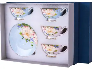 8 pieces, Set of 4 premium fine Bone China Floral Tea cup and Saucers (7 oz) coffee cup Drinkware Porcelain coffee cups, gifts for tea lovers