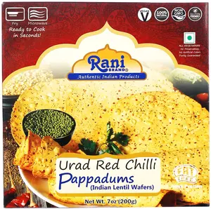 Rani Pappadums (Indian Lentil Wafer Snack) Red Chilli Papad 7oz (200g) Approximately 15pc, 7 inches ~ All Natural | Gluten Friendly | NON-GMO | Vegan | Indian Origin