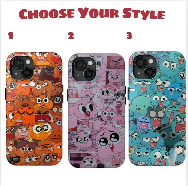 3 Styles Of the amazing world of gumball, darwin, Anais Tough Case For iPhone 16 15 14 13 12 11 Plus Pro Max Mini -Phone Cover, Gift For Him Gift For Her