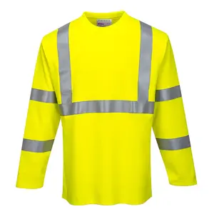 Portwest FR96 FR Long Sleeve Safety Work T Shirt in Reflective Hi Vis ASTM ANSI