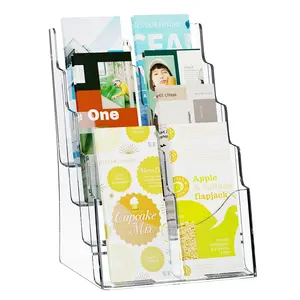 fathersdaygift VEVOR Acrylic Brochure Holder 8.5x 11 inch, 4-Tier Clear Acrylic Literature Display Stand, Plastic Literature Organizer Flyer Stand Removable Divider for Office Exhibition, Countertop or Wall Mount