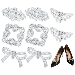 4 Pairs Rhinestone Pearl Shoe Clips,Crystal Shoe Buckles Bow Square Wing Clips for Women Charms Decoration,Christmas Party Gifts,Hand Tools Kits