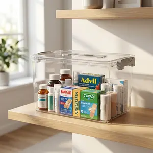 Clear Medicine Storage Box with Handle, Large Capacity Plastic Pill Organizer, Portable Household Medicine Case, Multipurpose Sundries Storage Container, Home Organization & Storage Bin