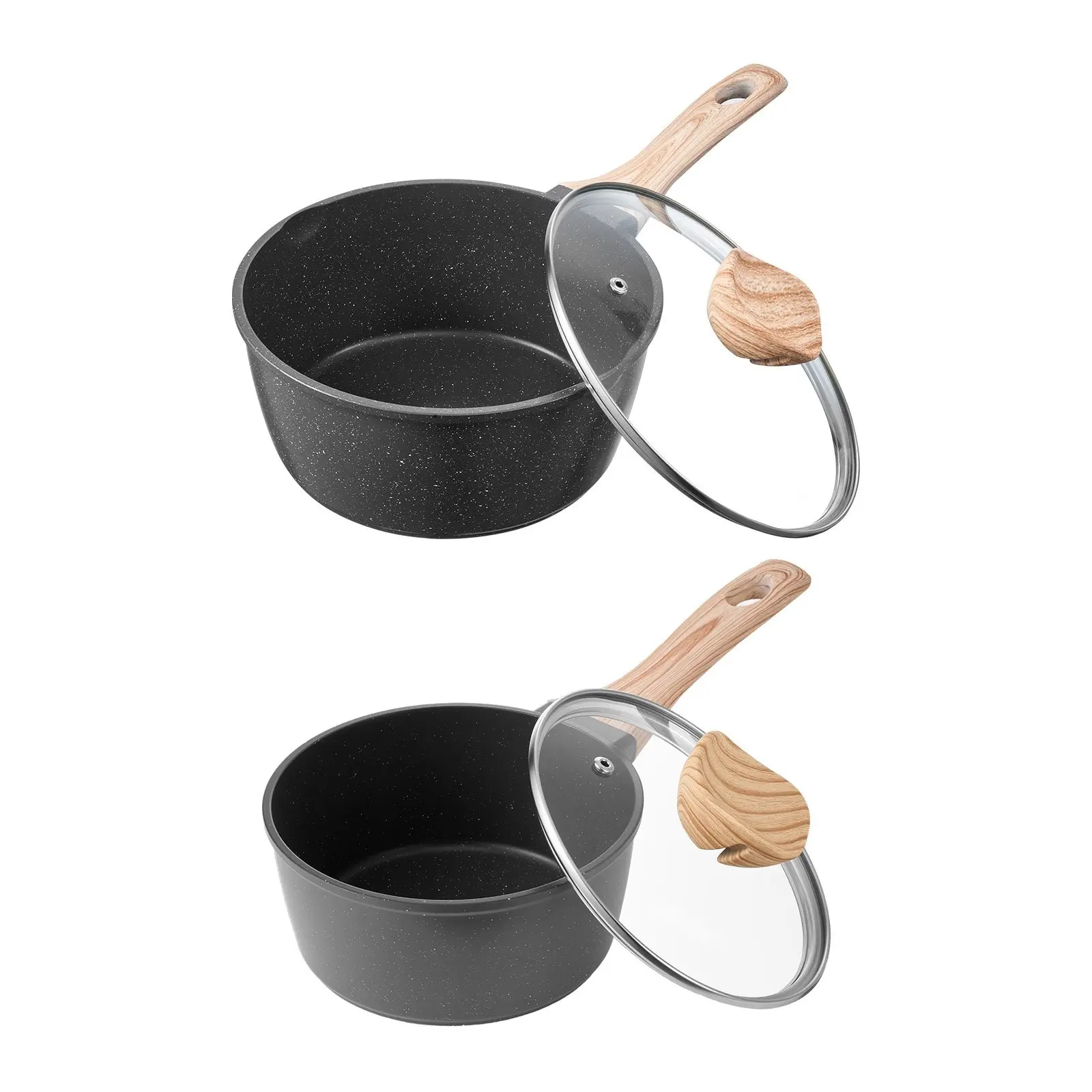 1.5 Qt And 2.5 Qt Nonstick Saucepan Set With Glass Lids And Detachable Handles, Durable Aluminum Cookware For Gas And Electric Stovetops, Easy To Clean, Dishwasher Safe, PFOA Free, Versatile Daily Cooking
