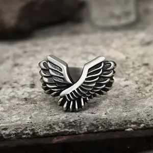 GTHIC Angel Wing Stainless Steel Beast Ring for Men and Women Birthday Mother's Day Gift