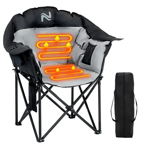 SLSY Unisex Heated Folding Camping Chair - Extra Thick Padded Armrests, Heat Control, Oxford Fabric, 500 lbs Capacity, Carry Bag, 20.5in x 35.5in, Compact Seating Solutions for Garden Party, Outdoor Chill (Batteries Not Included)