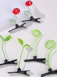 Cute Mushroom & Bean Sprouts Design Hair Clips, 6 Counts/set Creative Hair Clips for Women & Girls, Funny Kawaii Hair Accessories for Party Decor