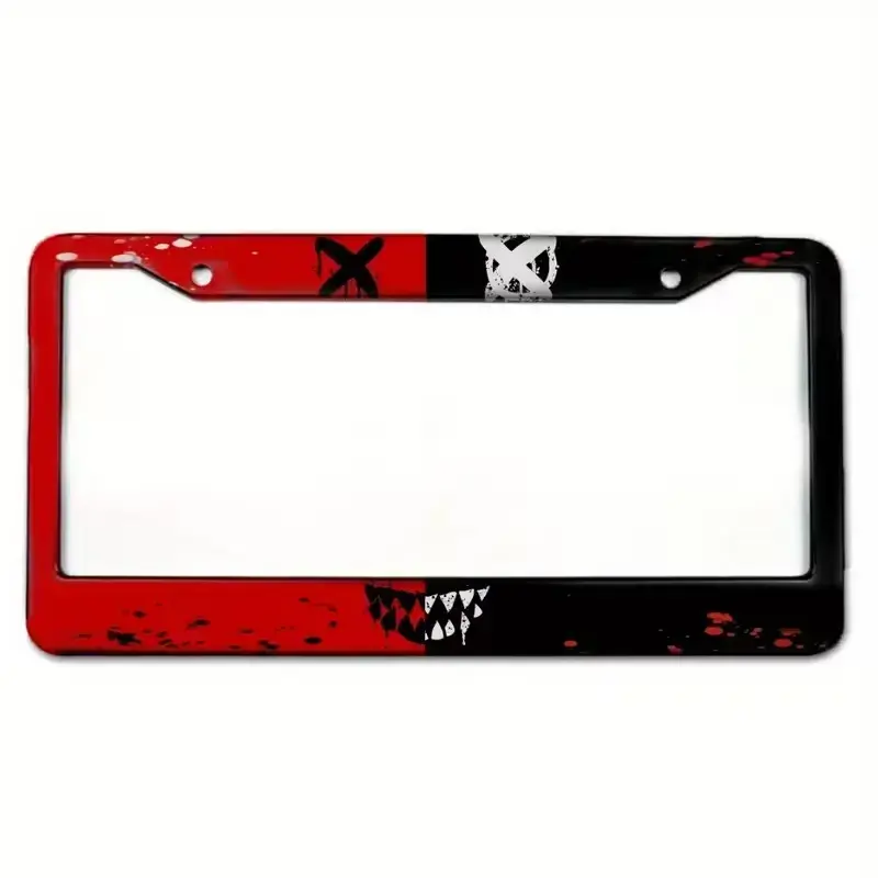 Red Black Skull License Plate Frame – Cool Metal Car Tag Holder, Universal Auto Accessories