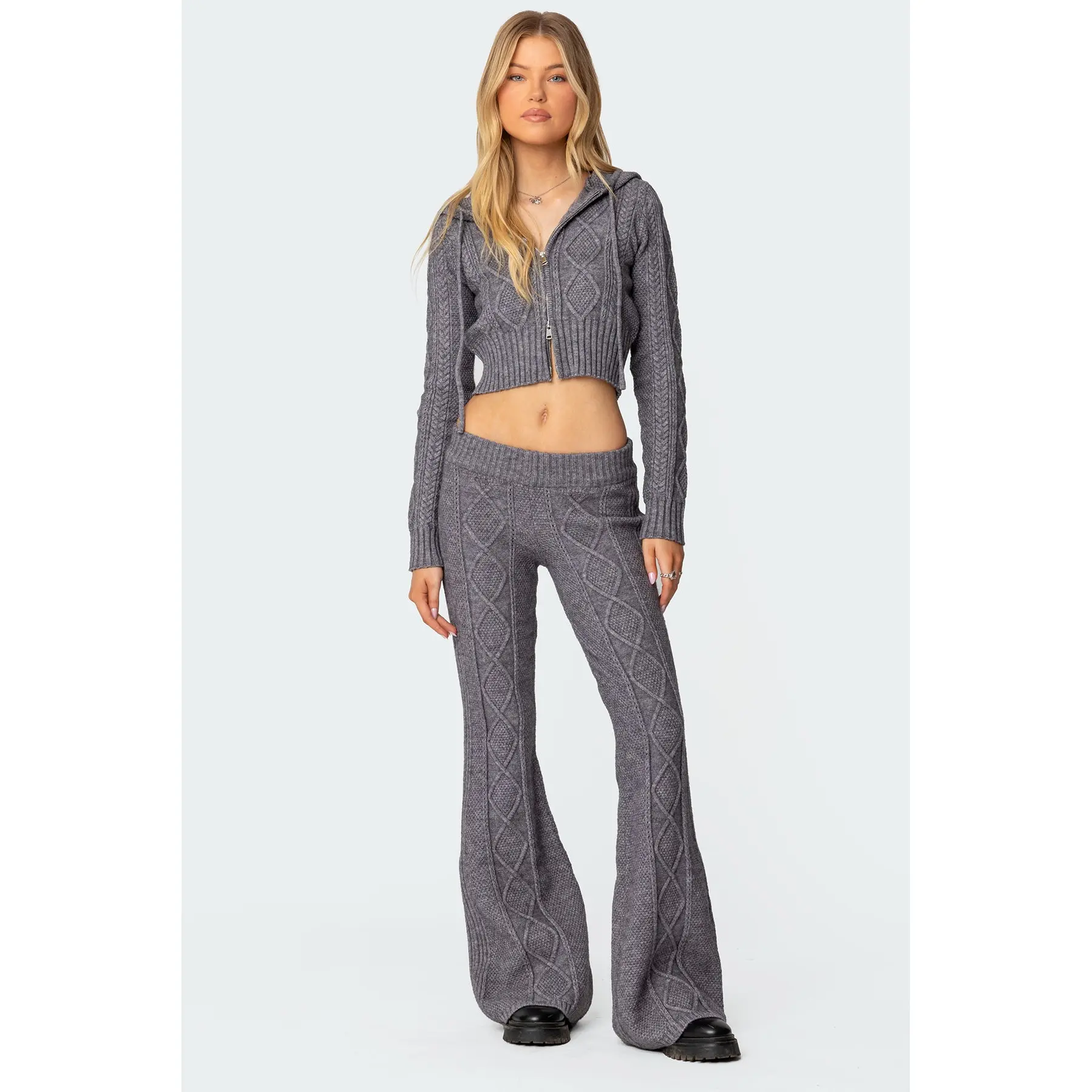 Ray Cable Knit Flared Pants