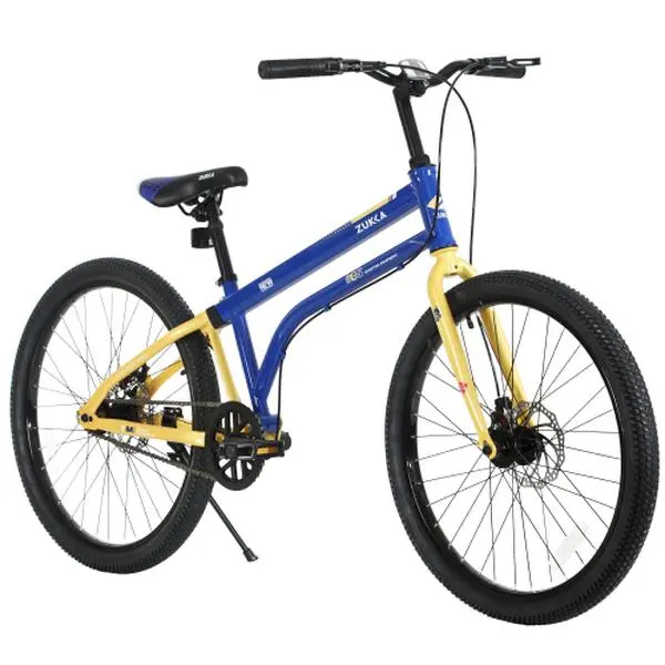 【Bellemave】24 Inch Single Speed Bike, Lightweight Steel Frame Bicycle with Dual Disc Brake, Anti-Puncture Wide Tires for Outdoor Travel