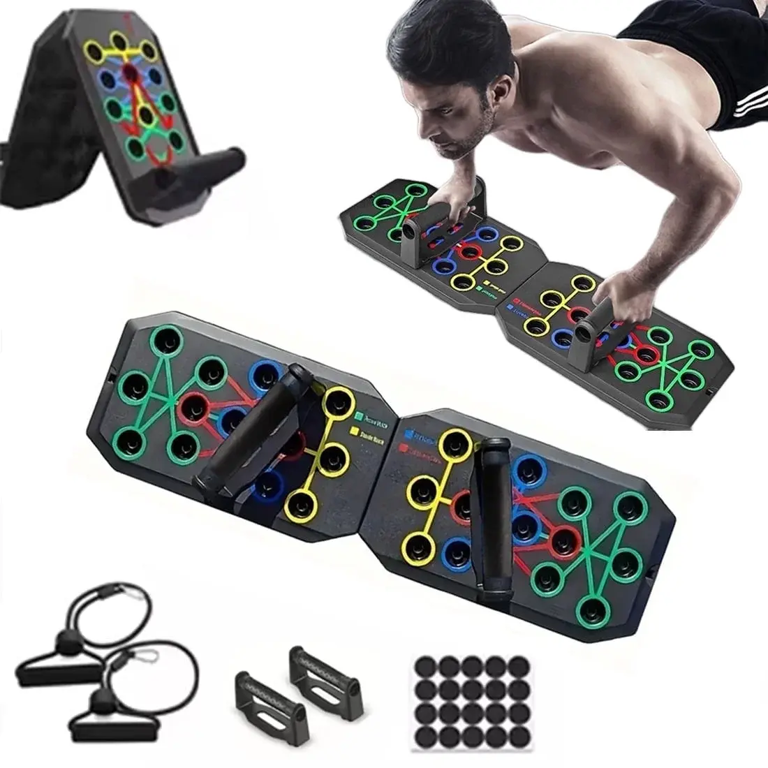 Multifunctional Folding Push up Board, Portable Folding 28 in 1 Home and Gym Exercise Equipment, Suitable for Chest and Back Exercises, Fitness Strength Training Stand DEISNGB