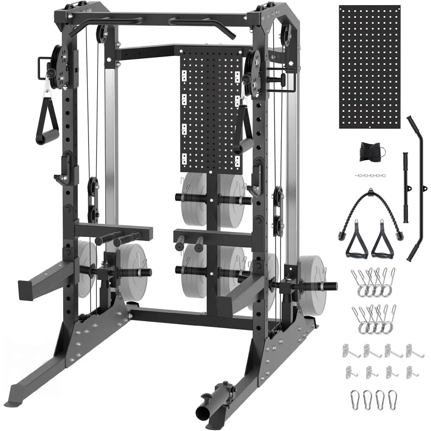 Power Cage, 2000LB Power Rack with Independent Dual Pulley System, Multi-Function Home Gym Workout Machine for Stability & Strength Training