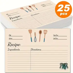 Kitchen Recipe Card (25pcs), Double Sided Printable Vertical Cards Kitchen Recipe Card, Cooking Recipe Card, Stationery, Suitable for Cooking Book, Recipe Book, Prep Time, Ingredients
