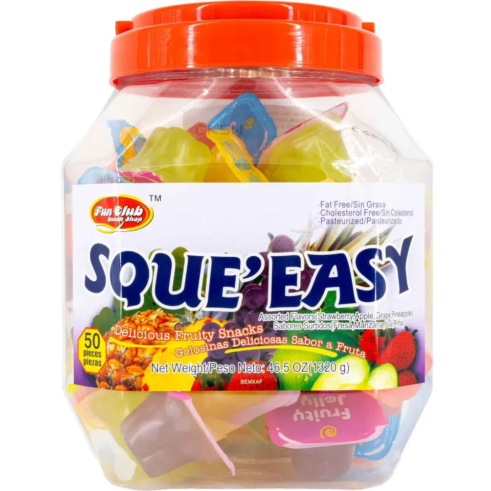 Squeeasy Fruity Jello Cups - Ambient Sweet Assorted Flavors Snack, 1320g Family-Size Large Tub, Including Mango & Lychee