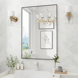 Black rectangle wall mirror 24x32 inch bathroom mirror aluminum frame vanity mirror for entryway living room bedroom bathroom hangs horizontally or vertically