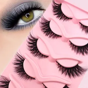 Cat Eye False Eyelashes Set, Long Dense Natural Look Fake Fur Lashes, Versatile 5 Pairs Pack, Perfect for Daily Wear