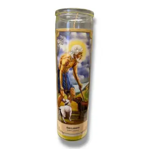 Traditional 7-Day Saint Lazarus Prayer Candle with Healing Power, Glass Jar Household Candle for Altar Devotion, Babalu Aye, Protection & Faith, Religious Light for Home Decor