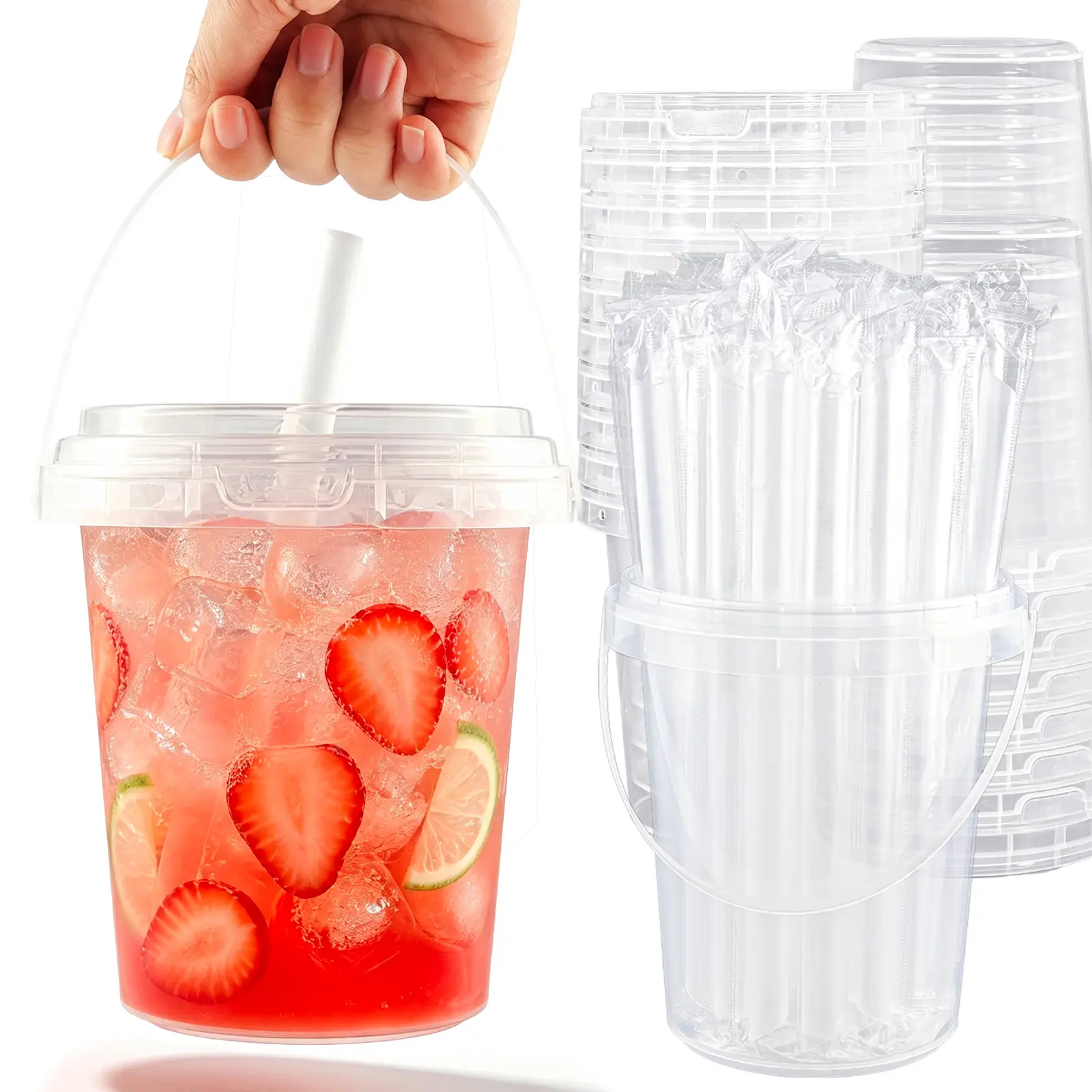 10/30 Sets 34oz drink buckets with lids and straws  Leak-Proof PP Material  patron reusable cups with straw | Ideal for Hot/Cold Drinks, to go , Parties & Events/ iced coffee buckets,large plastic cup,food truck supplies reusable  bowl  covers Disposable