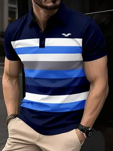 Men's Polo Shirt Classic Polo Style Short Sleeve Colorblock Embroidered Eagle Embroidery, Casual Fitted Design for Daily Wear & Social Occasions, Perfect Holiday Gift, Menswear