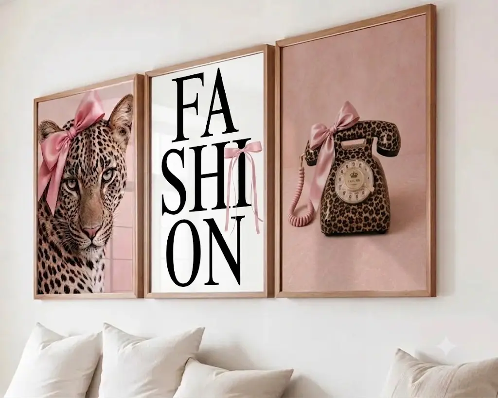 Posters Pink Leopard Wall Art Set of 3 Fashion Gallery Wall Prints Cheetah Leopard Tiger Spot Tunnel Wall Art