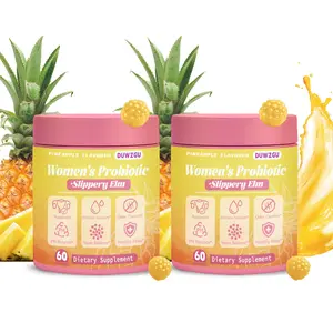 Feminine Probiotic Gummies with Slippery Elm & Prebiotics Lactobacillus Blend for pH Balance & Dryness, Hawaiian Pineapple Flavor, 60 Count Supplement