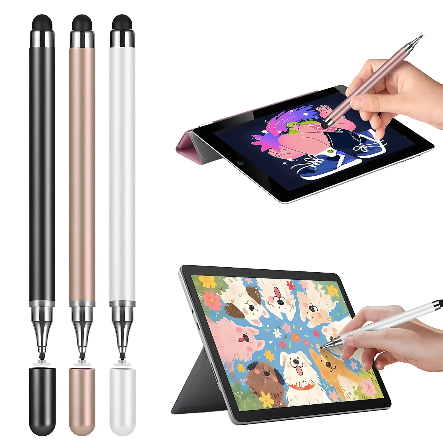3-Pack Tablets Stylus Pen for All Touchscreen with Precision Disc Tip, 2-in-1 Universal Stylus Compatible with Android, iOS, and Phone– Perfect for Writing, Drawing, and Note-Taking