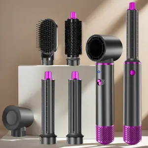 5-In-1 Hair Styling Brush Set with Gloves & Clips, 33,000 Rpm Hot Air Brush, Curling Iron, Straightener, Drying Smooth Tool