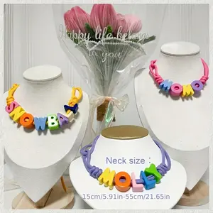 [Personalized Dog Necklace] Colorful Personalized Acrylic Dog Name Necklace |   Durable Customizable Collar for Dogs with 8-Letter Capacity, Playful Letter Beads, Vibrant Bead Design, Gift for Dog Owners