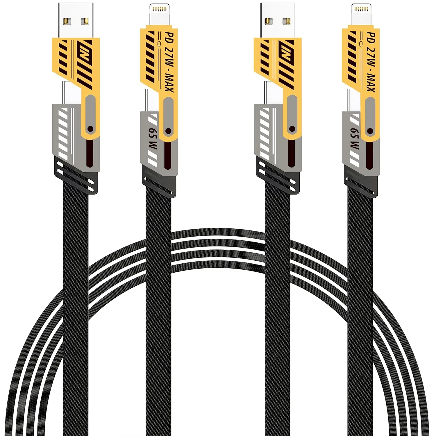 2 Pack 4 in 1 Multi Fast Charging Cable(Up to 65W & Data Sync), 6.65 FT Cable with USB A to C/USB C to C/USB A to Apple-Device/USB C to Apple Device, Compatible with iPhone 7-17/Pad/Android/MacBook