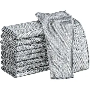 10PCS Heavy-Duty Steel Wire Mesh Wiping Cloths, single layer Non-Scratch Multipurpose Household Cleaning Cloths for Dishes, Cookware