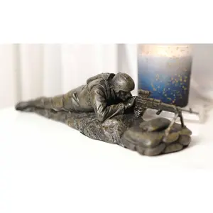 War Marine Scout Sniper Soldier With Long Range Rifle Gun On Tripod Stand Statue