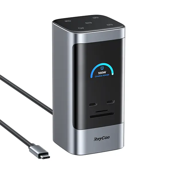 RayCue USB C Docking Station, 15in1 Triple Display with 5 Shortcut Button, Smart Display, DP&HDMI, 10G USB A/C, Gigabit Ethernet, 100W PD, Audio, Laptop Docking Station for Dell/HP/Lenovo/Mac and More