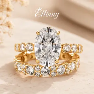 Effinny 14K Gold Plated 4.0ct Oval Cut 2PC Wedding Ring Set, 925 Sterling Silver Promise Ring with Full Wedding Band, 5A Cubic Zirconia Bridal Ring for Daily, Wedding, Travel, Birthday, Rings