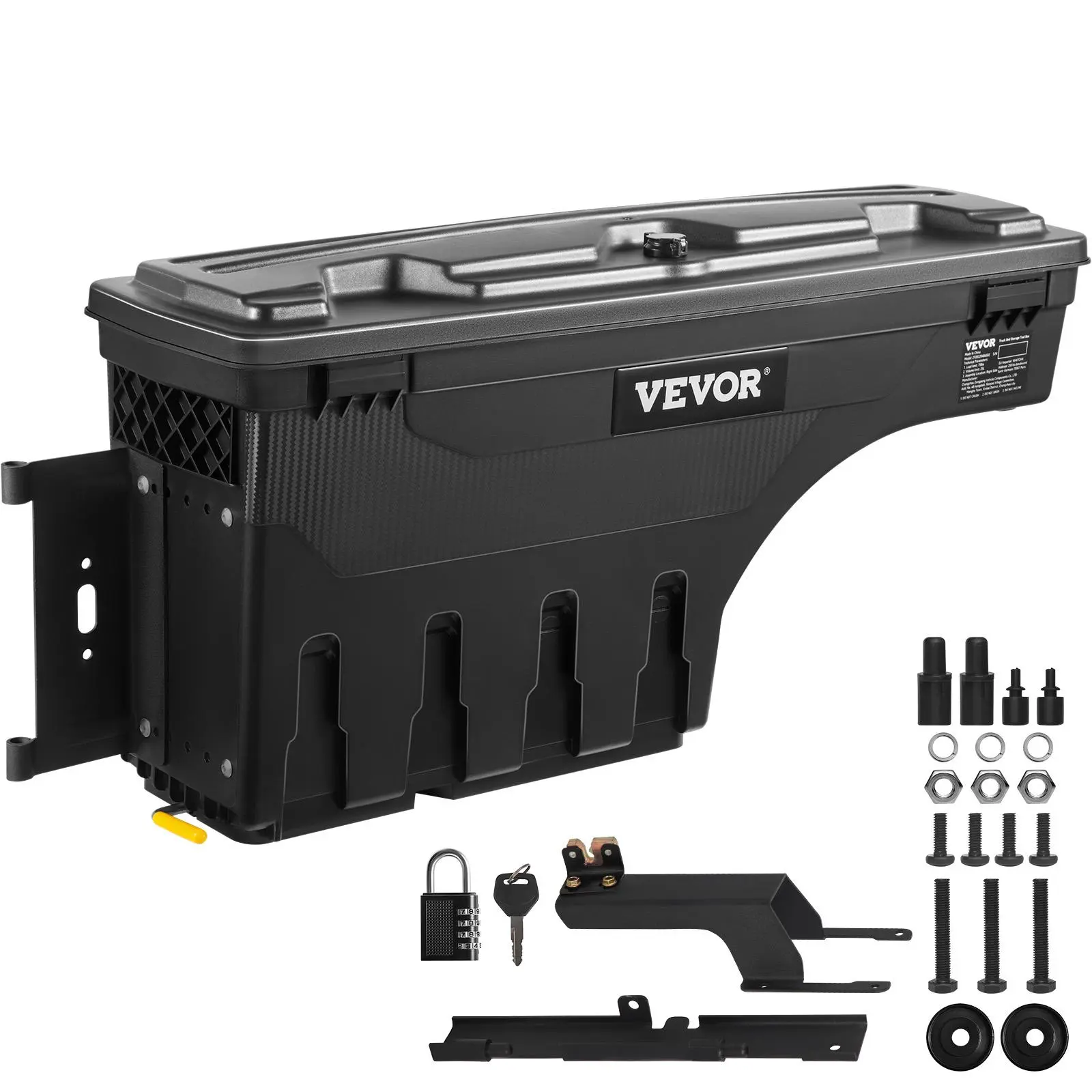 【Summerfinds】VEVOR Driver-Side Truck Bed Toolbox Storage Box, Lockable Swing Case with Password Padlock, ABS Plastic Waterproof Dust-Shed Tool Organization Unit, Quick Eyelet Attachment, Compatible with Ford, Latch