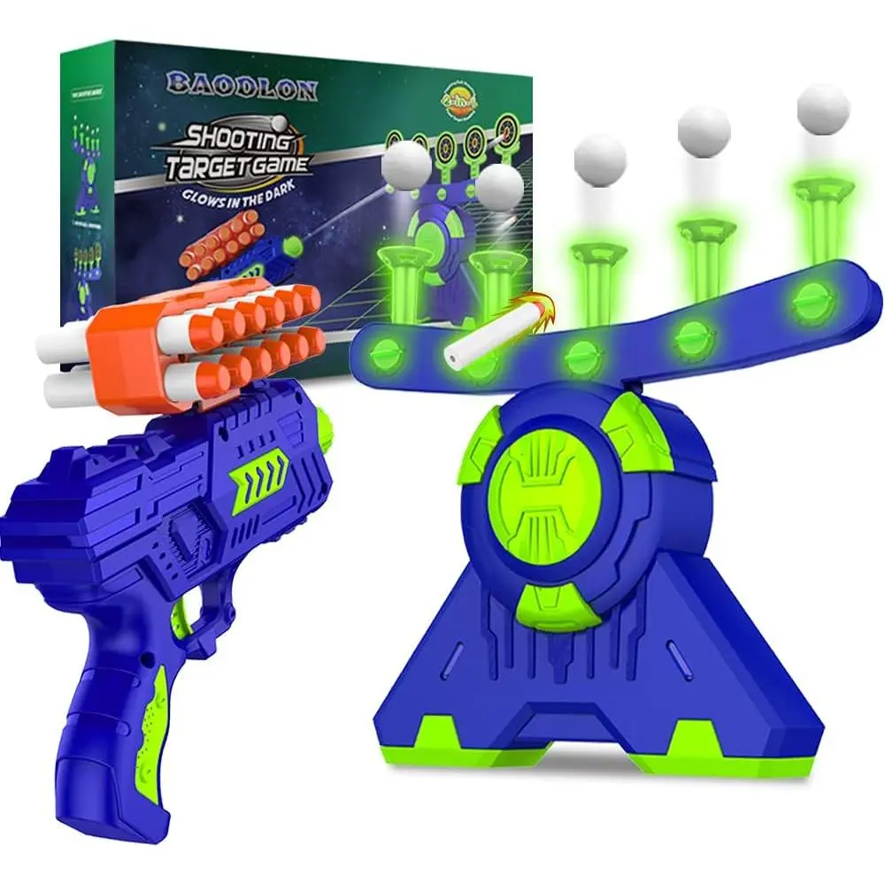 Target Shooting Gallery for Kids Ages 6-8+ Years, Glow in the Dark Floating Ball Game with 2 Play Modes, Toy Gun Set with 20 EVA Foam Darts, 10 Balls & 5 Flip Targets, Children's Day, 1 Target Shooting Gallery