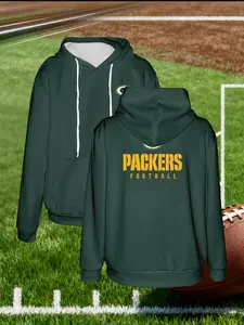 Men's Bay Packers Hoodie, Nfl Football Fan Gear, Sporty Casual Sweatshirt, Breathable Fabric, Best Gift, Long Sleeve, Geometric Pattern