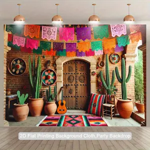1pc Mexican Party Backdrop, Party Decorations - Vintage Southwestern Decoration with Papel Picado Flags, Photo Studio Background for Birthday, Wedding - Durable Polyester Fabric Indoor/Outdoor Banner (No Electricity Needed) - Easy Hang Hanging Points