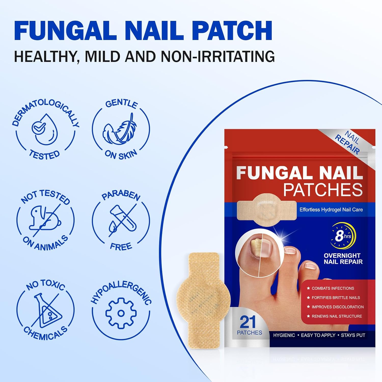 Fungal Nail Patches , Toenail Treatment Extra Strength, Nail Treatment for Thick, Discolored Nails, 8-Hour Overnight Nail Repair for Restores Damaged Nails, Safe for Sensitive Skin