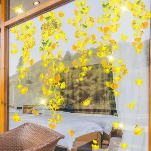 A set of two (30*90cm*2pcs) new gold foil stamping process golden ginkgo leaf wall stickers, decorative background art gold foil wall stickers for living room and bedroom (TJ16511-KX)