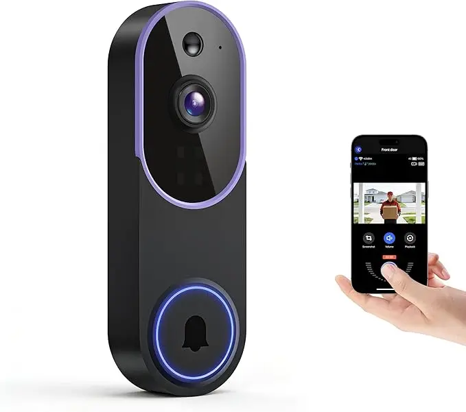 Smart 1080p Video Doorbell Camera with Night Vision, Live View, AI Human Detection, 2-Way Audio, Cloud Storage (Sold Separately), 2.4G WiFi Only, Hidden Security