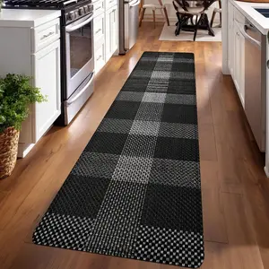 1PC, Black and White Checkered Fabric Patterned strip rugs, Checkered Area Rug, Geometric pattern rug, home décor, bathroom mats, entryway mats, bedroom bedside mats, kitchen mats, hallway rugs, flannel sponge rugs, hallway runner rugs