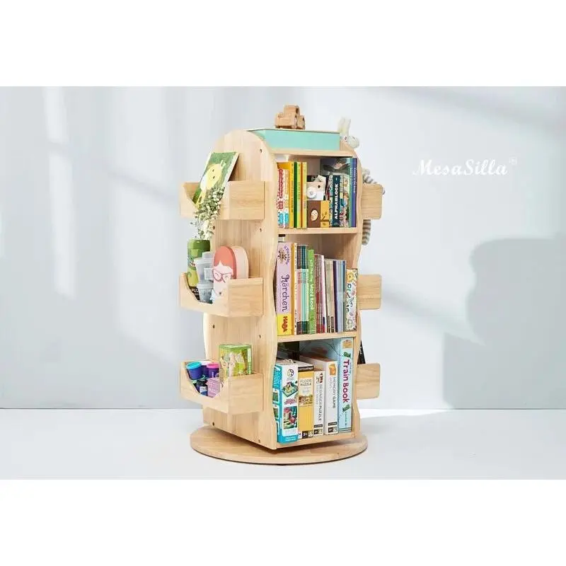 Mesasilla Solid Wood Rotating Bookshelf for Kids - 360 Degree Home Library