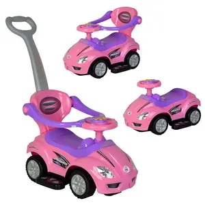 ChromeWheels Push Cars for Toddlers, 3 in 1 Ride on Push Car with Guardrail, Ride on Toys Mega Car w/Push Handle & Horn & Music & Under Seat Storage