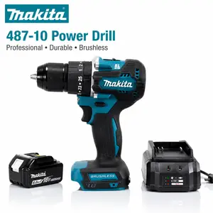 Makita 487-10 18V Compact Brushless Drill Driver Tool Featuring Dual Speed Control For Garage Equipment Maintenance Metal Component Drilling Electrical Installation And Daily Workshop Repair Supplied With Complete 6.0Ah Battery And Standard Charging Kit
